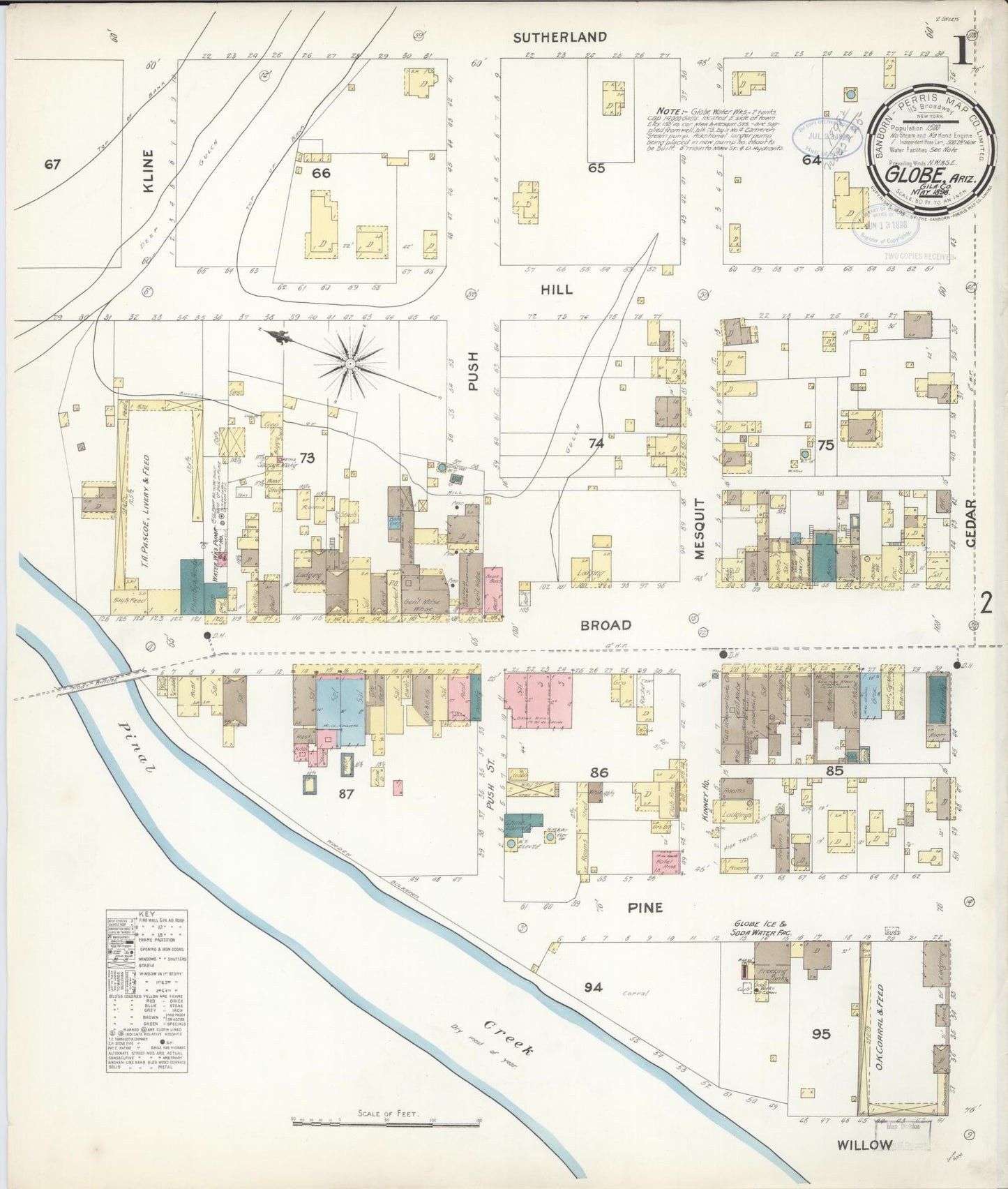 Sanborn Fire Insurance Map from Globe, Gila County, Arizona (1898), Sheet #0001 - Complete Map Set gallery image, historic Sanborn map, vintage wall art, Arizona Arizona