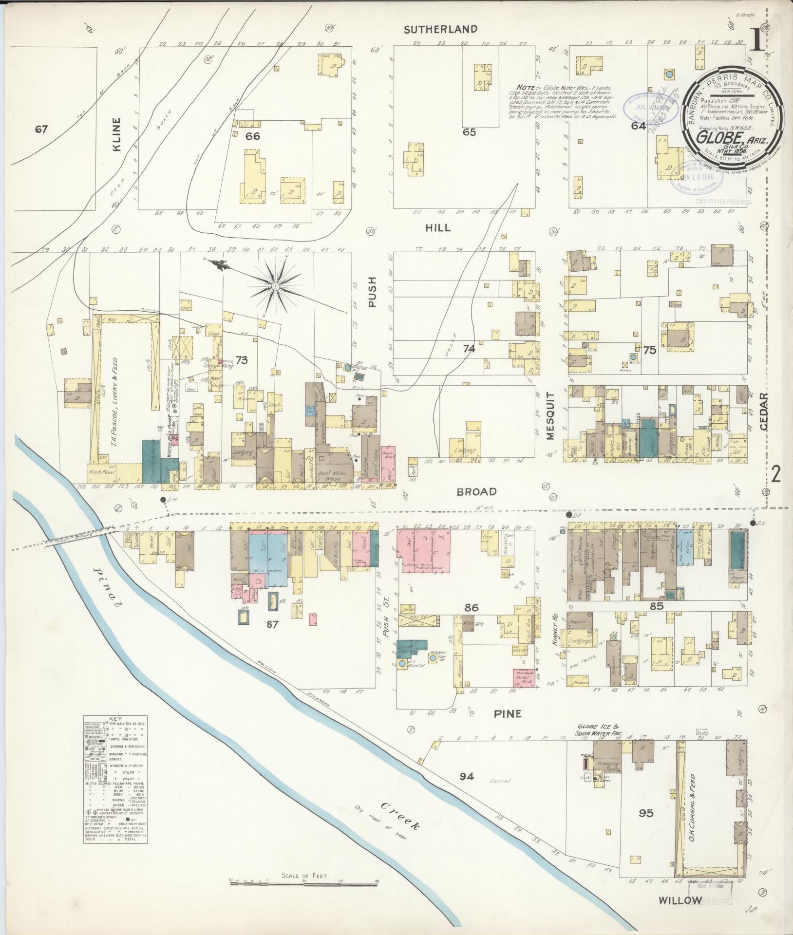 Sanborn Fire Insurance Map from Globe, Gila County, Arizona (1898), Sheet #0001 - Complete Map Set gallery image, historic Sanborn map, vintage wall art, Arizona Arizona