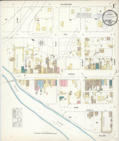 Sanborn Fire Insurance Map from Globe, Gila County, Arizona (1898), Sheet #0001 - Complete Map Set gallery image, historic Sanborn map, vintage wall art, Arizona Arizona