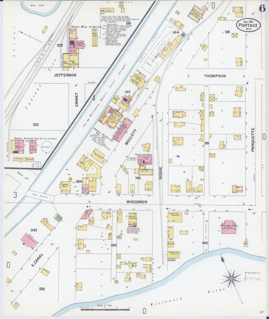 Sanborn Fire Insurance Map from Portage, Columbia County, Wisconsin (1901), Sheet #0006 - Historic Sanborn Fire Insurance Map Print, vintage old map wall art, antique decor, genealogy gift, Wisconsin Wisconsin map