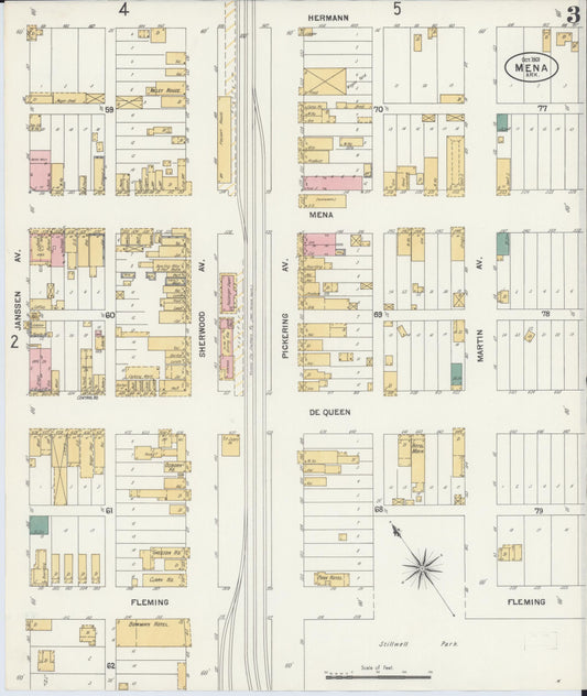 Sanborn Fire Insurance Map from Mena, Polk County, Arkansas (1901), Sheet #0003 - Historic Sanborn Fire Insurance Map Print, vintage old map wall art, antique decor, genealogy gift, Arkansas Arkansas map