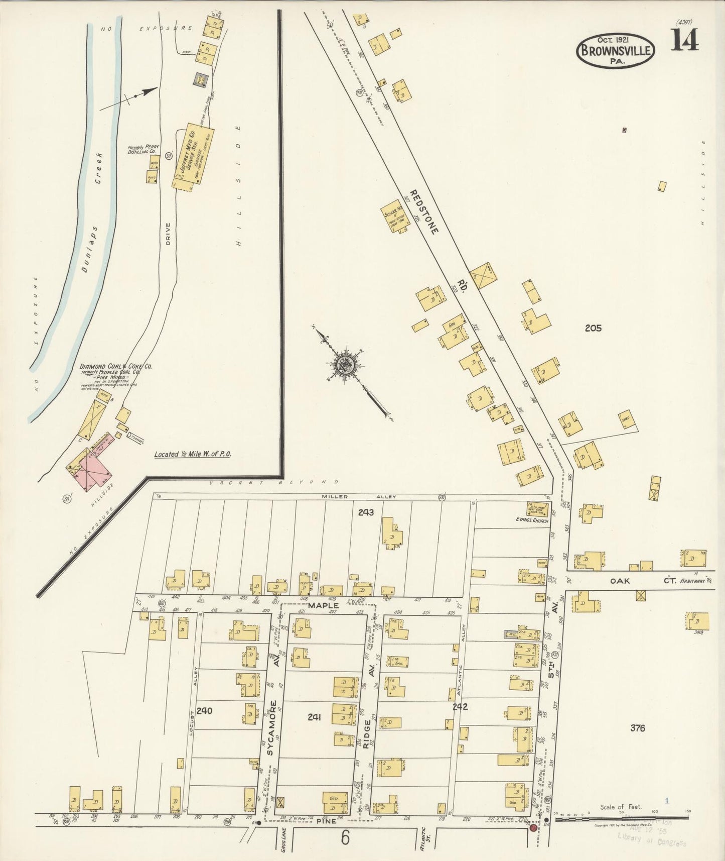 Sanborn Fire Insurance Map from Brownsville, Fayette County, Pennsylvania (1921), Sheet #0014 - Historic Sanborn Fire Insurance Map Print, vintage old map wall art, antique decor, genealogy gift, Pennsylvania Pennsylvania map