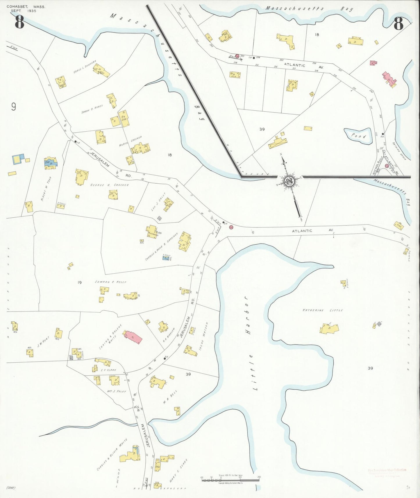 Sanborn Fire Insurance Map from Cohasset, Norfolk County, Massachusetts (1935), Sheet #0008 - Complete Map Set gallery image, historic Sanborn map, vintage wall art, Massachusetts Massachusetts