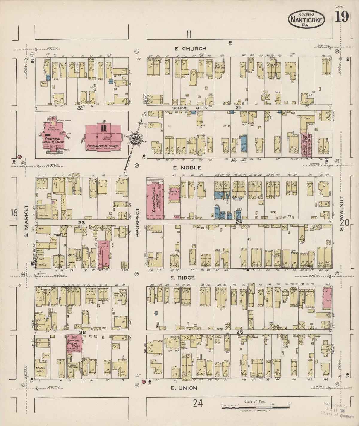 Sanborn Fire Insurance Map from Nanticoke, Luzerne County, Pennsylvania (1920), Sheet #0019 - Historic Sanborn Fire Insurance Map Print, vintage old map wall art, antique decor, genealogy gift, Pennsylvania Pennsylvania map