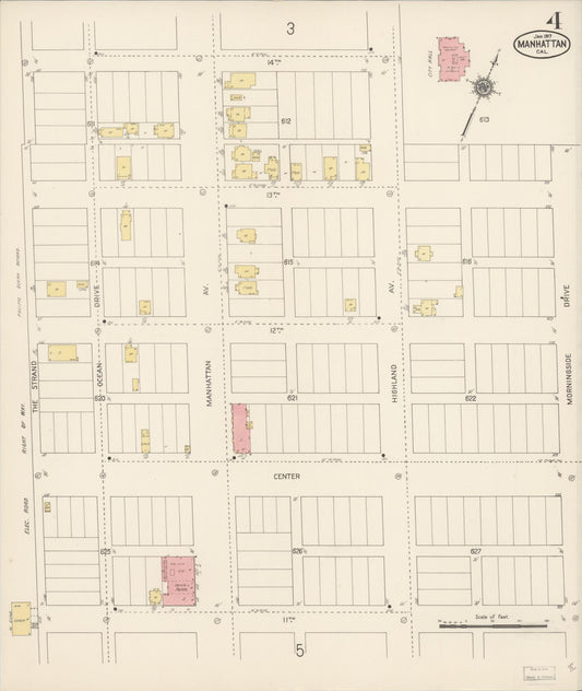 Sanborn Fire Insurance Map from Manhattan Beach, Los Angeles County, California (1917), Sheet #0004 - Historic Sanborn Fire Insurance Map Print, vintage old map wall art, antique decor, genealogy gift, California California map