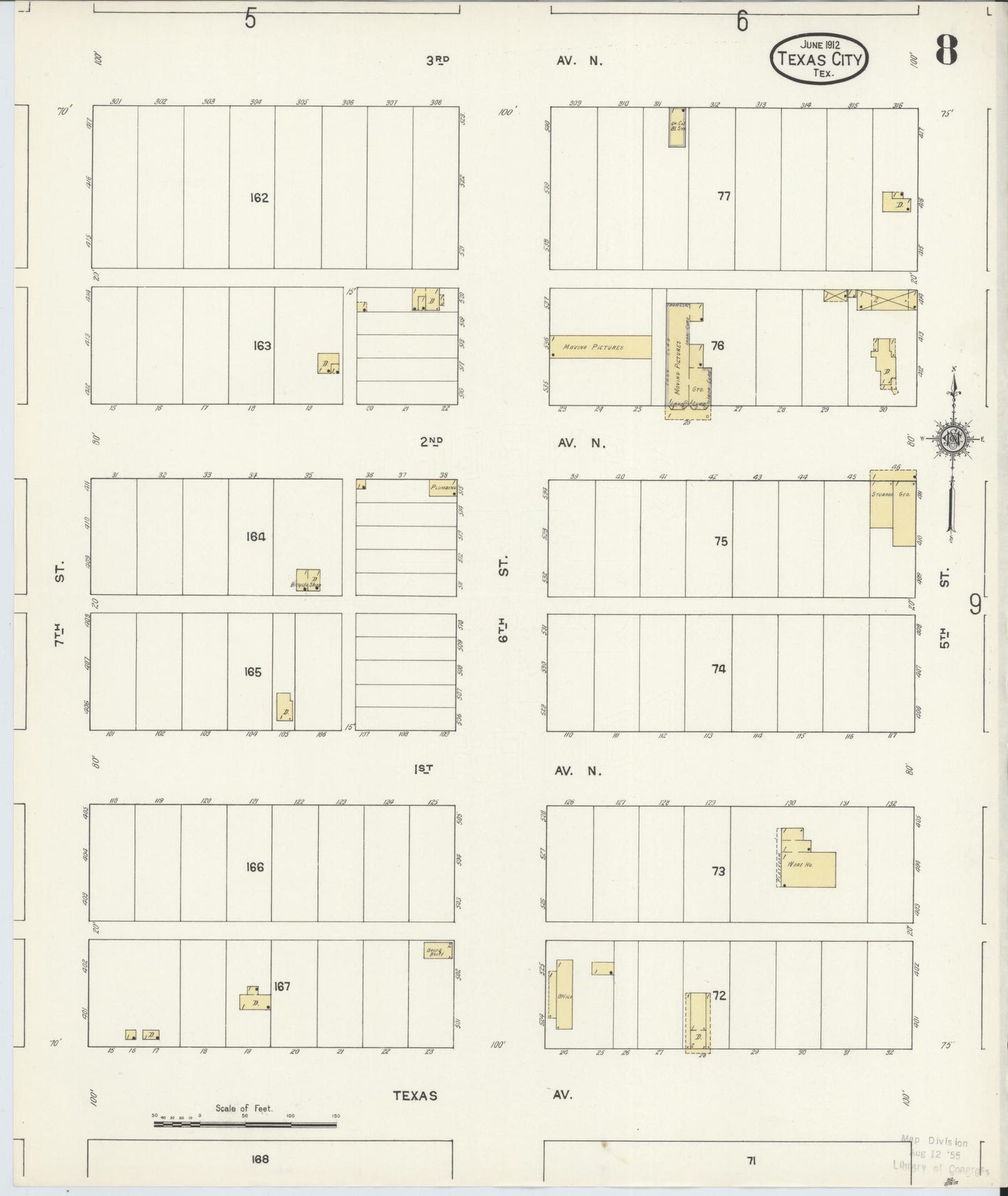 Sanborn Fire Insurance Map from Texas City, Galveston County, Texas (1912), Sheet #0008 - Complete Map Set gallery image, historic Sanborn map, vintage wall art, Texas Texas