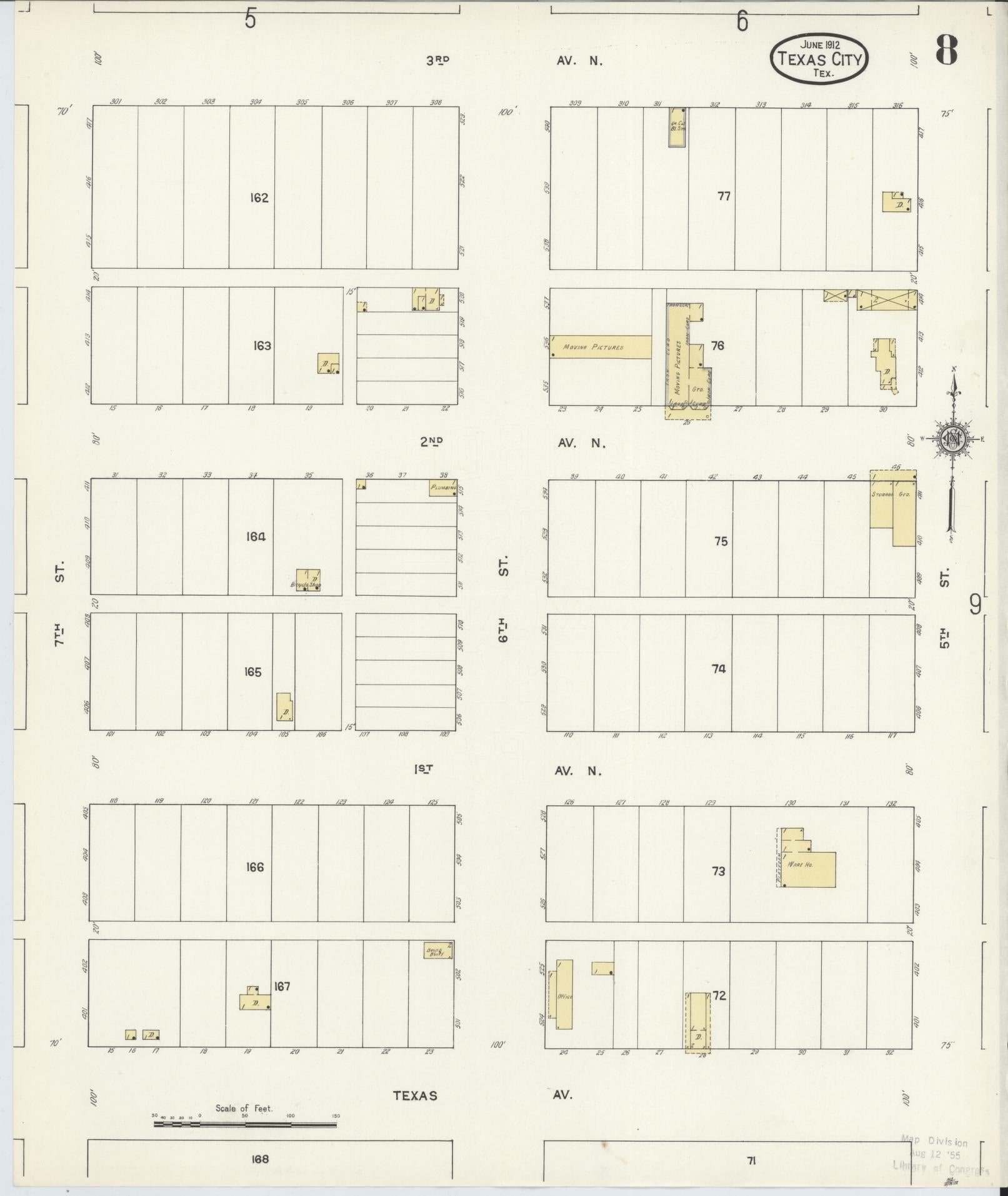 Sanborn Fire Insurance Map from Texas City, Galveston County, Texas (1912), Sheet #0008 - Complete Map Set gallery image, historic Sanborn map, vintage wall art, Texas Texas
