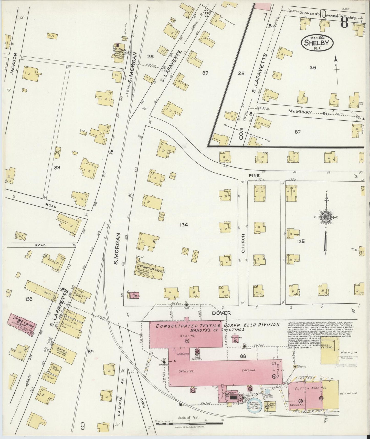 Sanborn Fire Insurance Map from Shelby, Cleveland County, North Carolina (1921), Sheet #0008 - Complete Map Set gallery image, historic Sanborn map, vintage wall art, North Carolina North Carolina