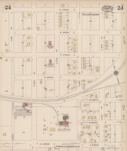 Sanborn Fire Insurance Map from Temple, Bell County, Texas (1922), Sheet #0024 - Historic Sanborn Fire Insurance Map Print, vintage old map wall art, antique decor, genealogy gift, Texas Texas map
