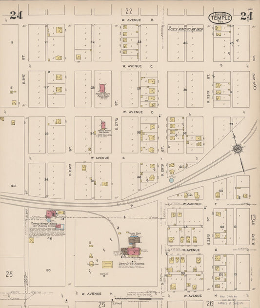 Sanborn Fire Insurance Map from Temple, Bell County, Texas (1922), Sheet #0024 - Historic Sanborn Fire Insurance Map Print, vintage old map wall art, antique decor, genealogy gift, Texas Texas map