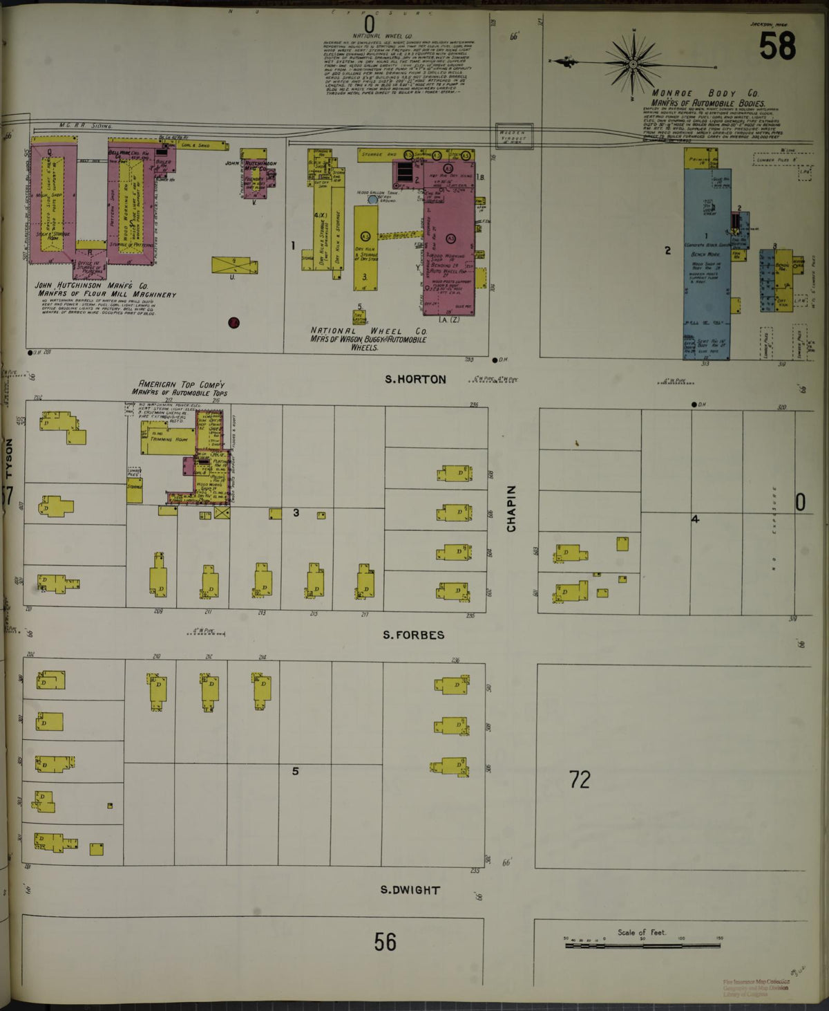 Sanborn Fire Insurance Map from Jackson, Jackson County, Michigan (1907), Sheet #0058 - Historic Sanborn Fire Insurance Map Print, vintage old map wall art, antique decor, genealogy gift, Michigan Michigan map