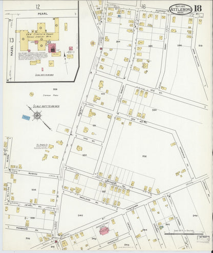 Sanborn Fire Insurance Map from Attleboro, Bristol County, Massachusetts (1916), Sheet #0018 - Historic Sanborn Fire Insurance Map Print, vintage old map wall art, antique decor, genealogy gift, Massachusetts Massachusetts map