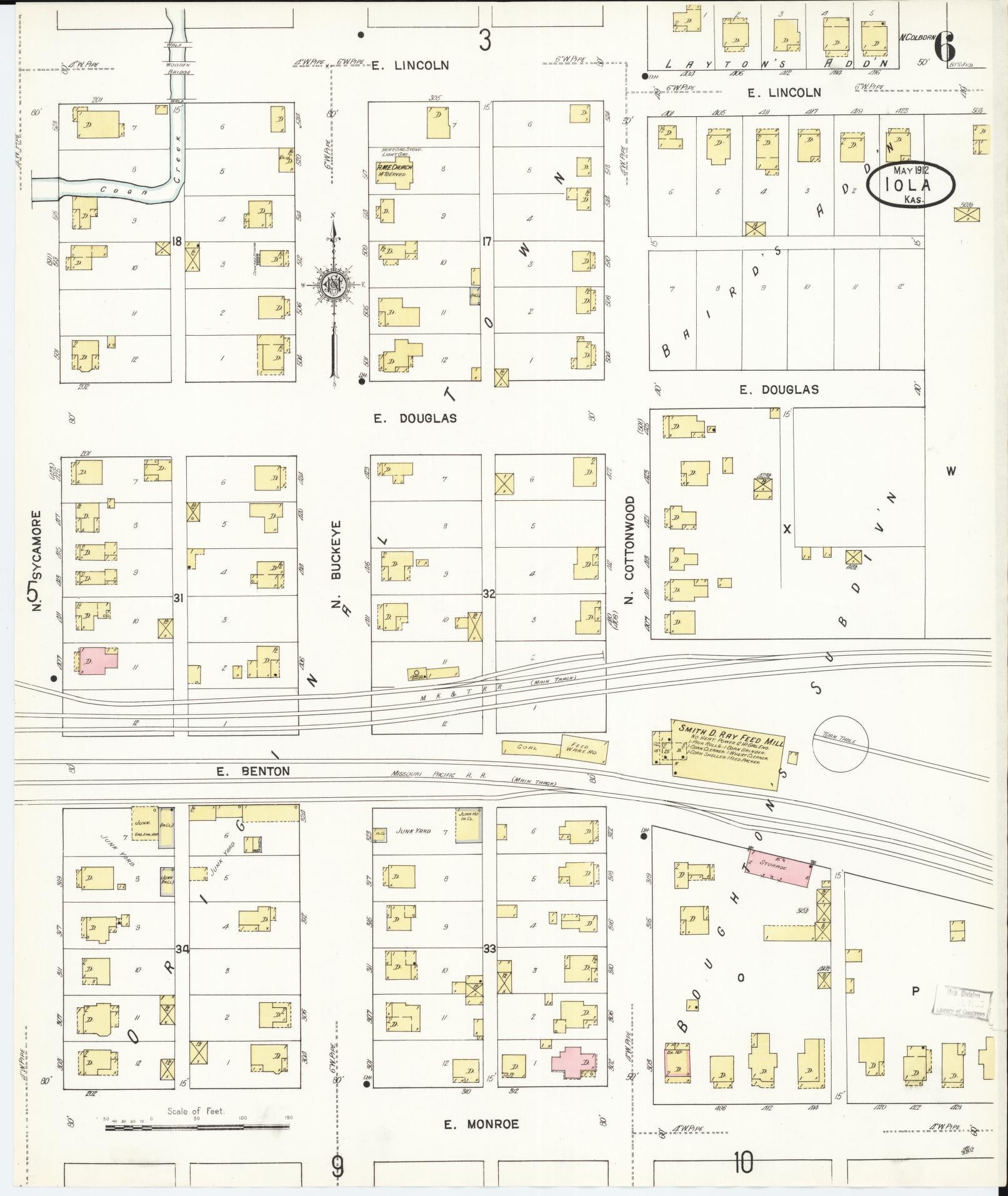 Sanborn Fire Insurance Map from Iola, Allen County, Kansas (1912), Sheet #0006 - Complete Map Set gallery image, historic Sanborn map, vintage wall art, Kansas Kansas