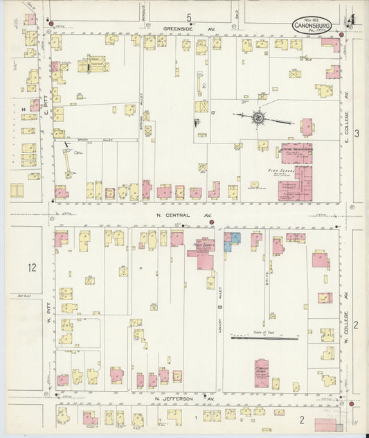 Sanborn Fire Insurance Map from Canonsburg, Washington County, Pennsylvania (1913), Sheet #0004 - Historic Sanborn Fire Insurance Map Print, vintage old map wall art, antique decor, genealogy gift, Pennsylvania Pennsylvania map