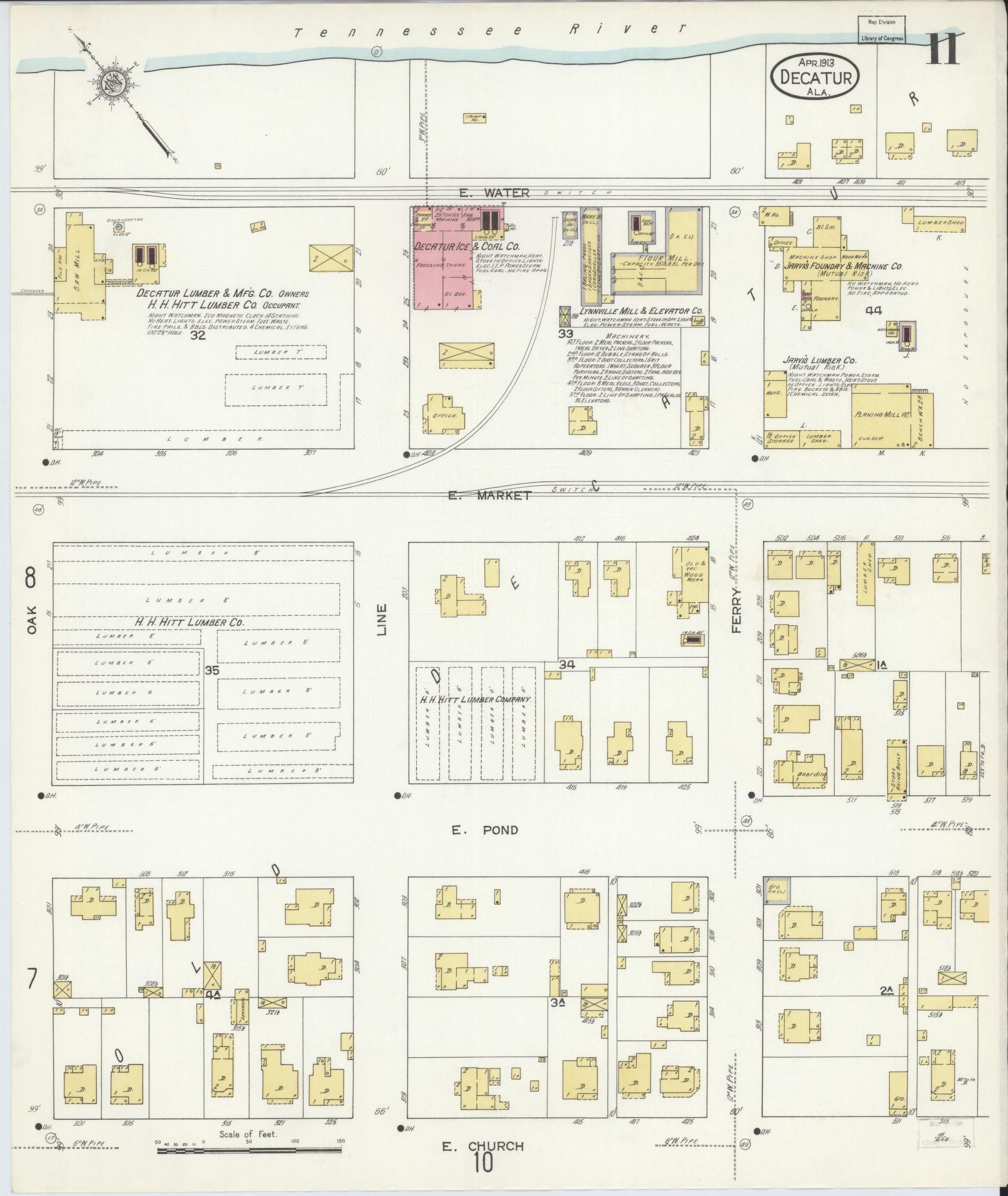 Sanborn Fire Insurance Map from Decatur, Morgan County, Alabama (1913), Sheet #0011 - Complete Map Set gallery image, historic Sanborn map, vintage wall art, Alabama Alabama