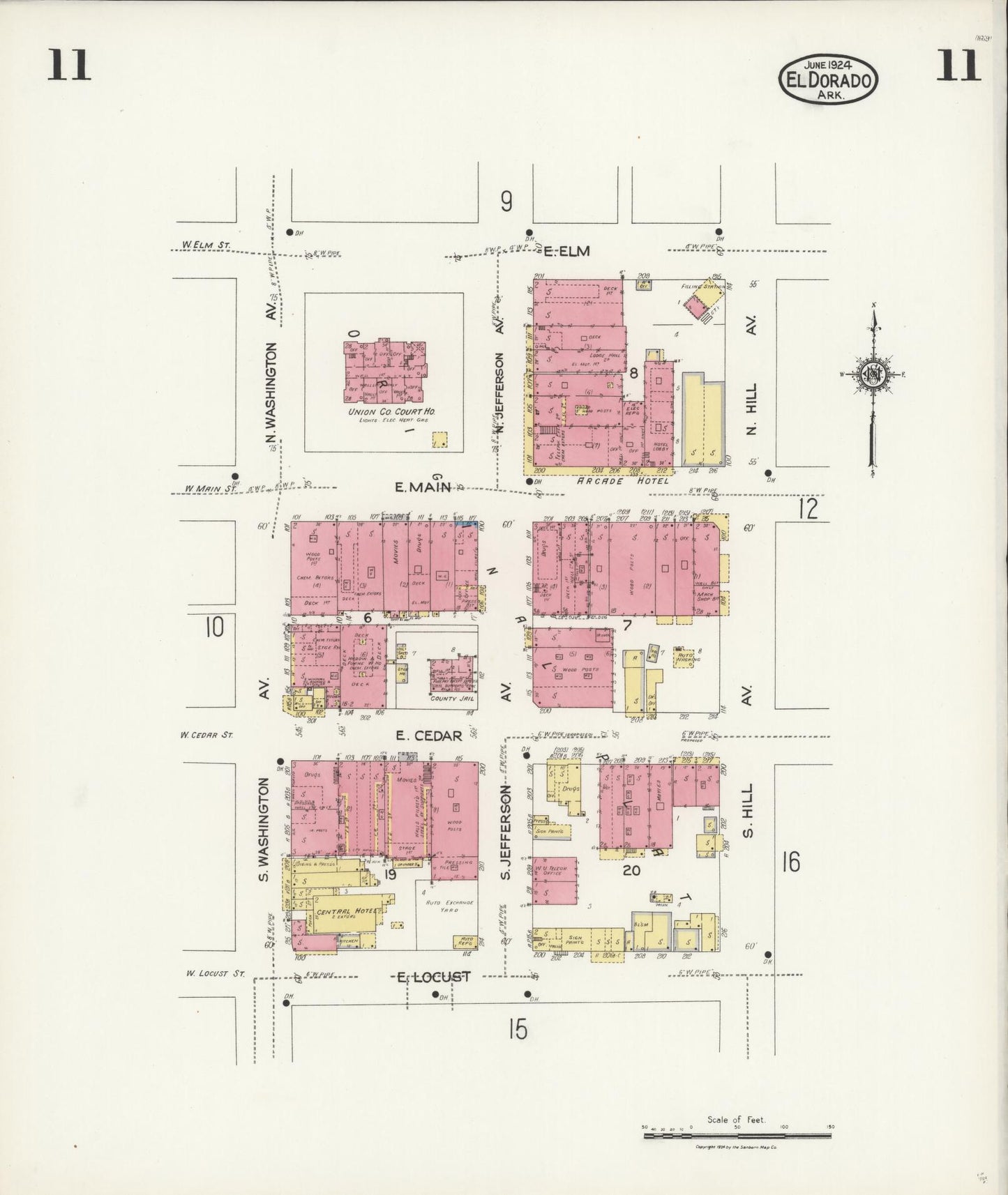 Sanborn Fire Insurance Map from El Dorado, Union County, Arkansas (1924), Sheet #0011 - Complete Map Set gallery image, historic Sanborn map, vintage wall art, Arkansas Arkansas
