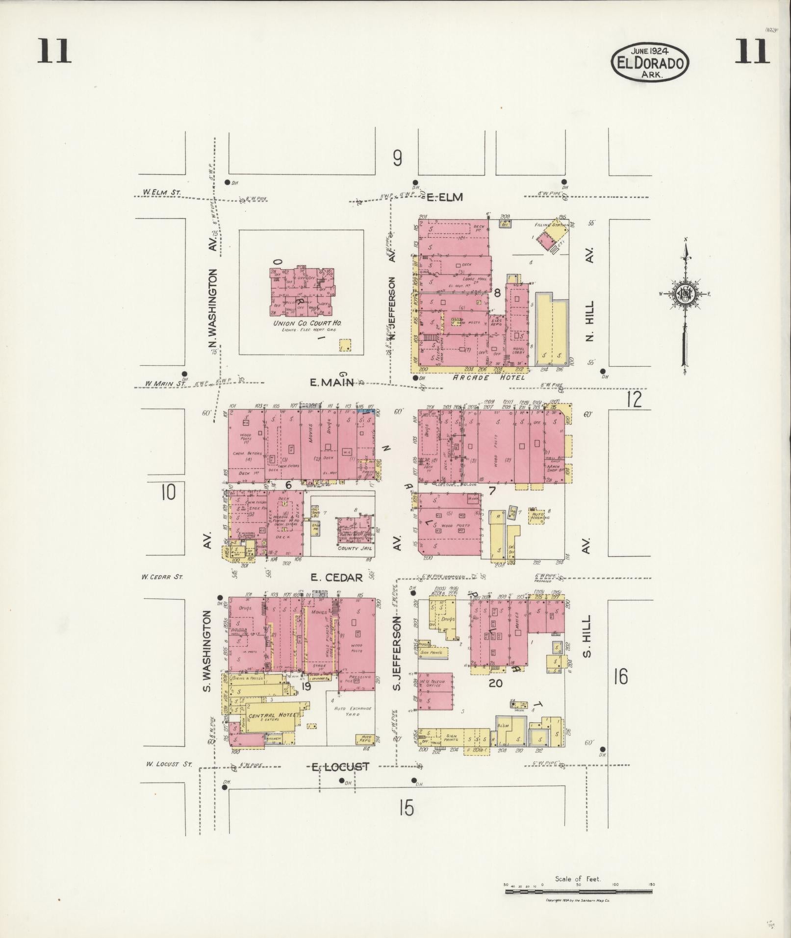Sanborn Fire Insurance Map from El Dorado, Union County, Arkansas (1924), Sheet #0011 - Complete Map Set gallery image, historic Sanborn map, vintage wall art, Arkansas Arkansas