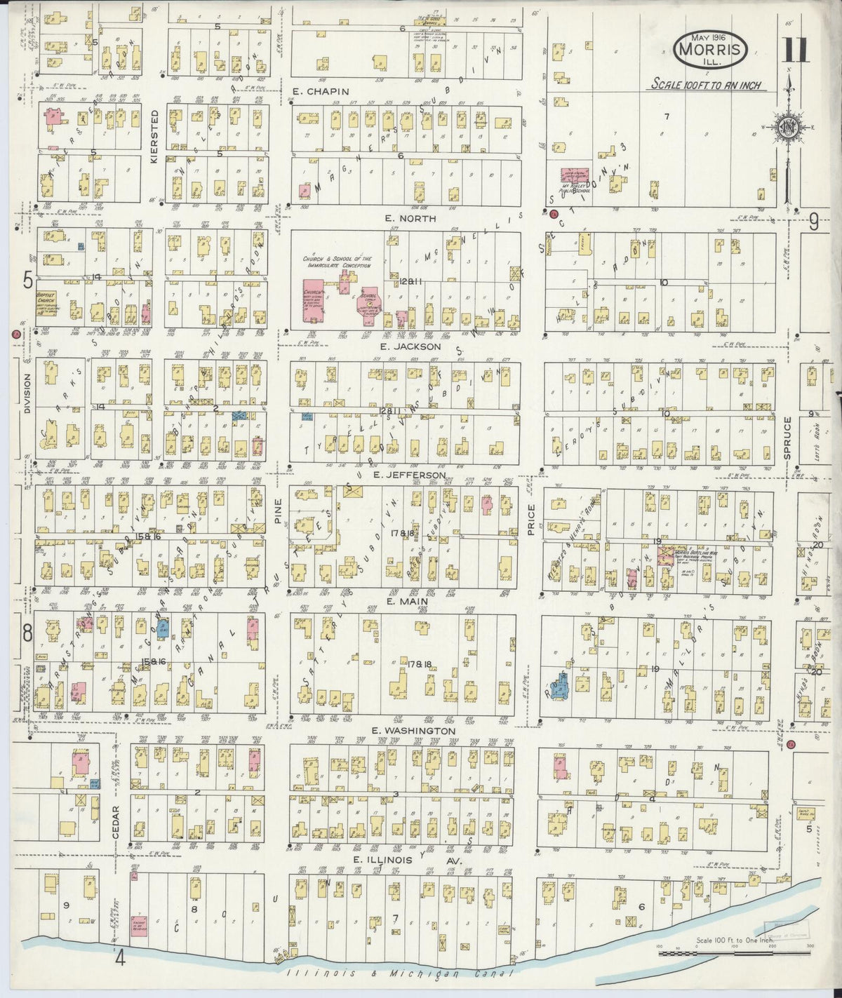Sanborn Fire Insurance Map from Morris, Grundy County, Illinois (1916), Sheet #0011 - Complete Map Set gallery image, historic Sanborn map, vintage wall art, Illinois Illinois