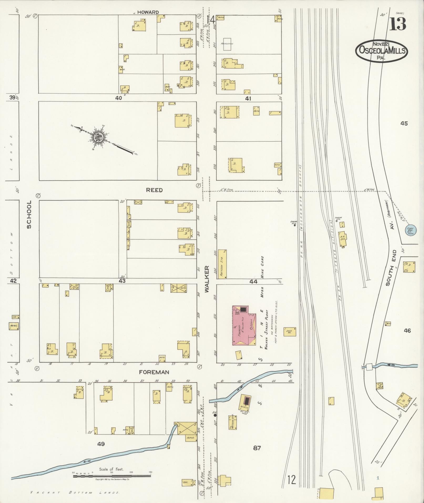Sanborn Fire Insurance Map from Osceola Mills, Clearfield County, Pennsylvania (1921), Sheet #0013 - Complete Map Set gallery image, historic Sanborn map, vintage wall art, Pennsylvania Pennsylvania