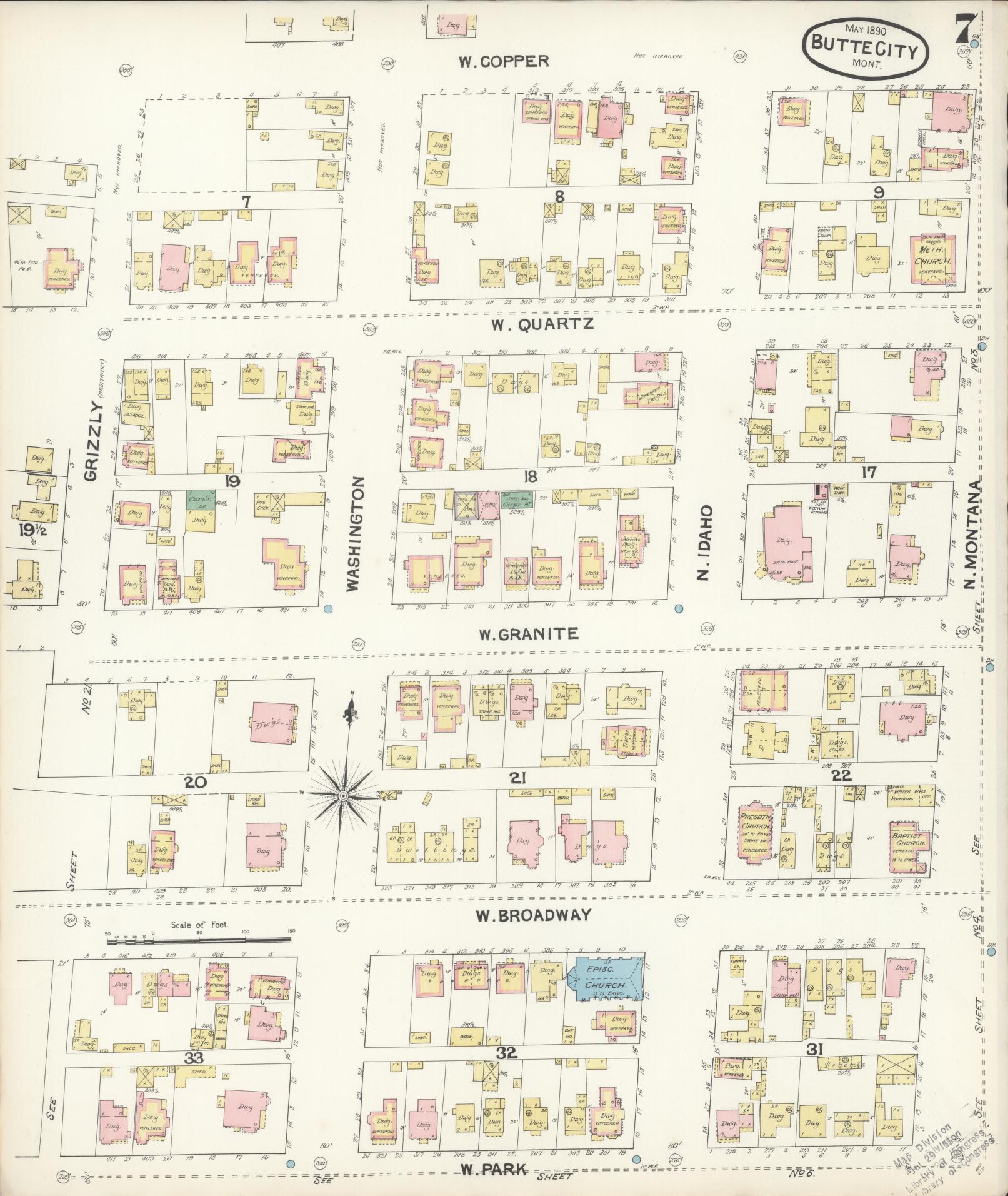 Sanborn Fire Insurance Map from Butte, Silver Bow County, Montana (1890), Sheet #0007 - Complete Map Set gallery image, historic Sanborn map, vintage wall art, Montana Montana