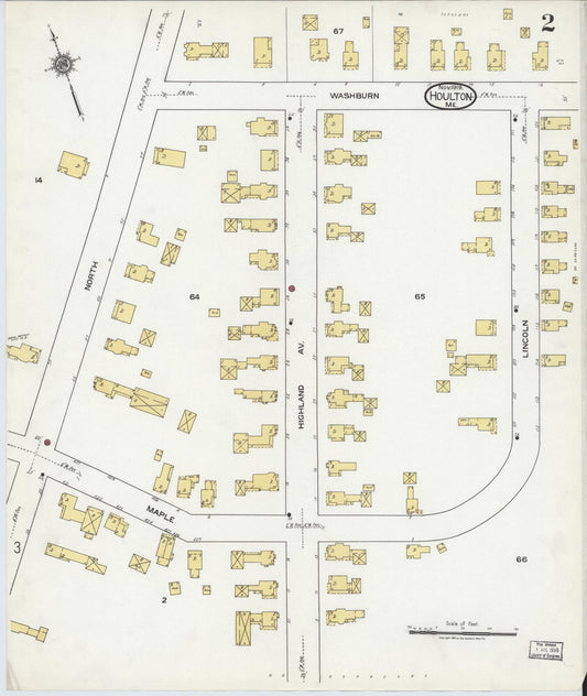 Sanborn Fire Insurance Map from Houlton, Aroostook County, Maine (1919), Sheet #0002 - Complete Map Set gallery image, historic Sanborn map, vintage wall art, Maine Maine