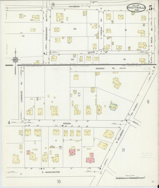 Sanborn Fire Insurance Map from Fayetteville, Lincoln County, Tennessee (1914), Sheet #0005 - Historic Sanborn Fire Insurance Map Print, vintage old map wall art, antique decor, genealogy gift, Tennessee Tennessee map