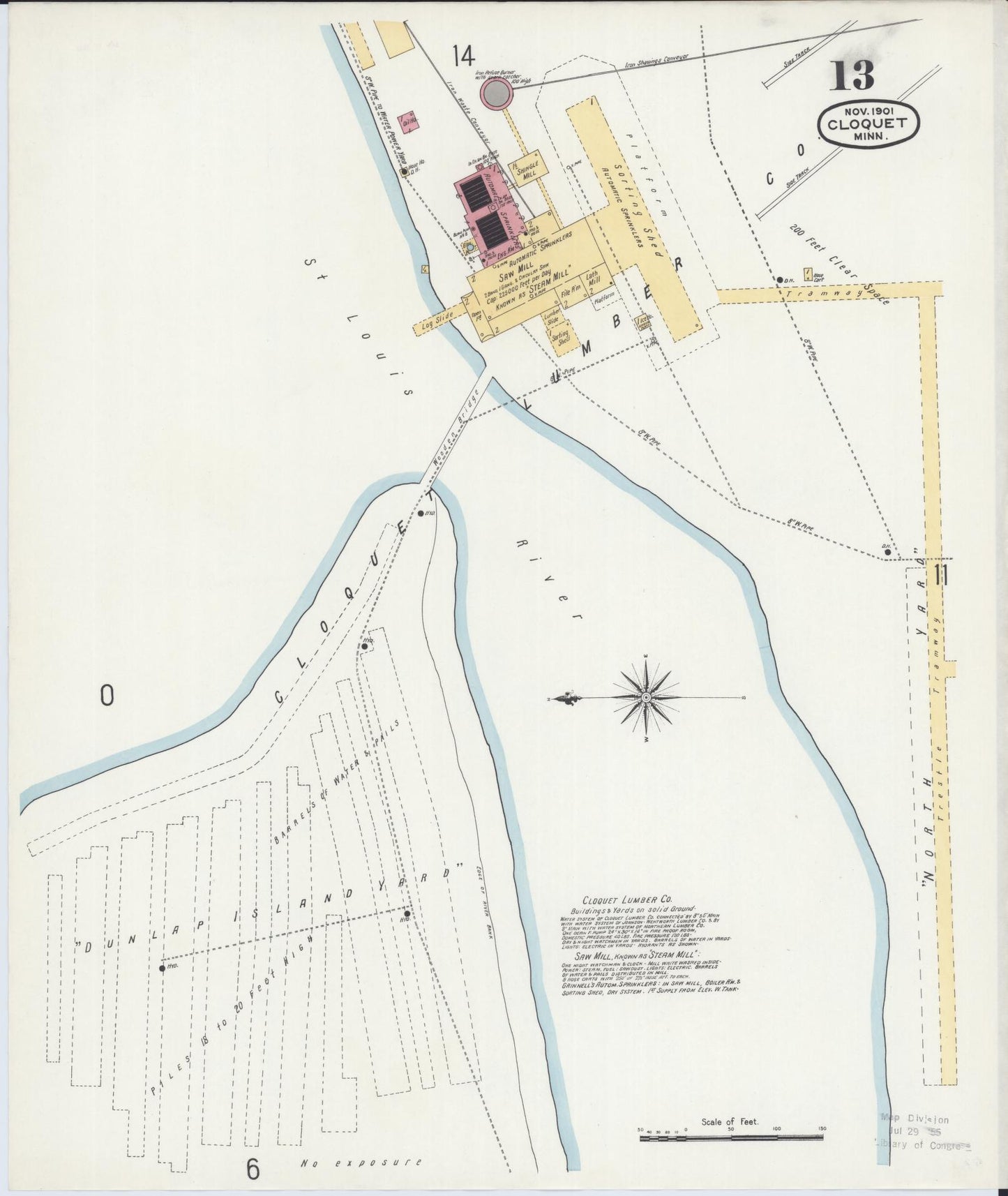 Sanborn Fire Insurance Map from Cloquet, Carlton County, Minnesota (1901), Sheet #0013 - Complete Map Set gallery image, historic Sanborn map, vintage wall art, Minnesota Minnesota