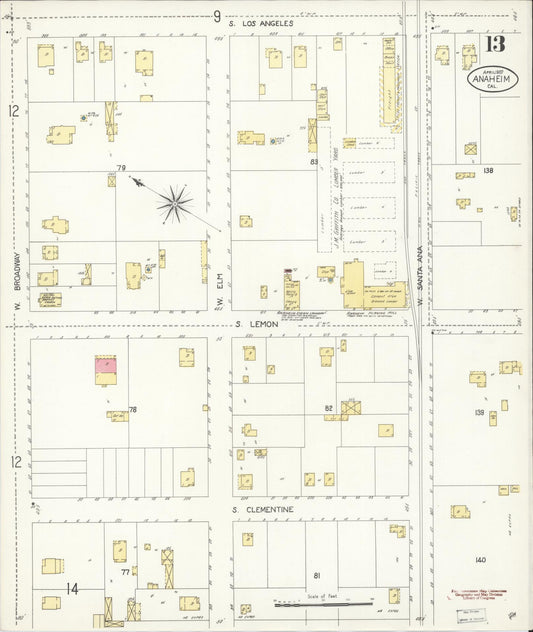 Sanborn Fire Insurance Map from Anaheim, Orange County, California (1907), Sheet #0013 - Historic Sanborn Fire Insurance Map Print, vintage old map wall art, antique decor, genealogy gift, California California map
