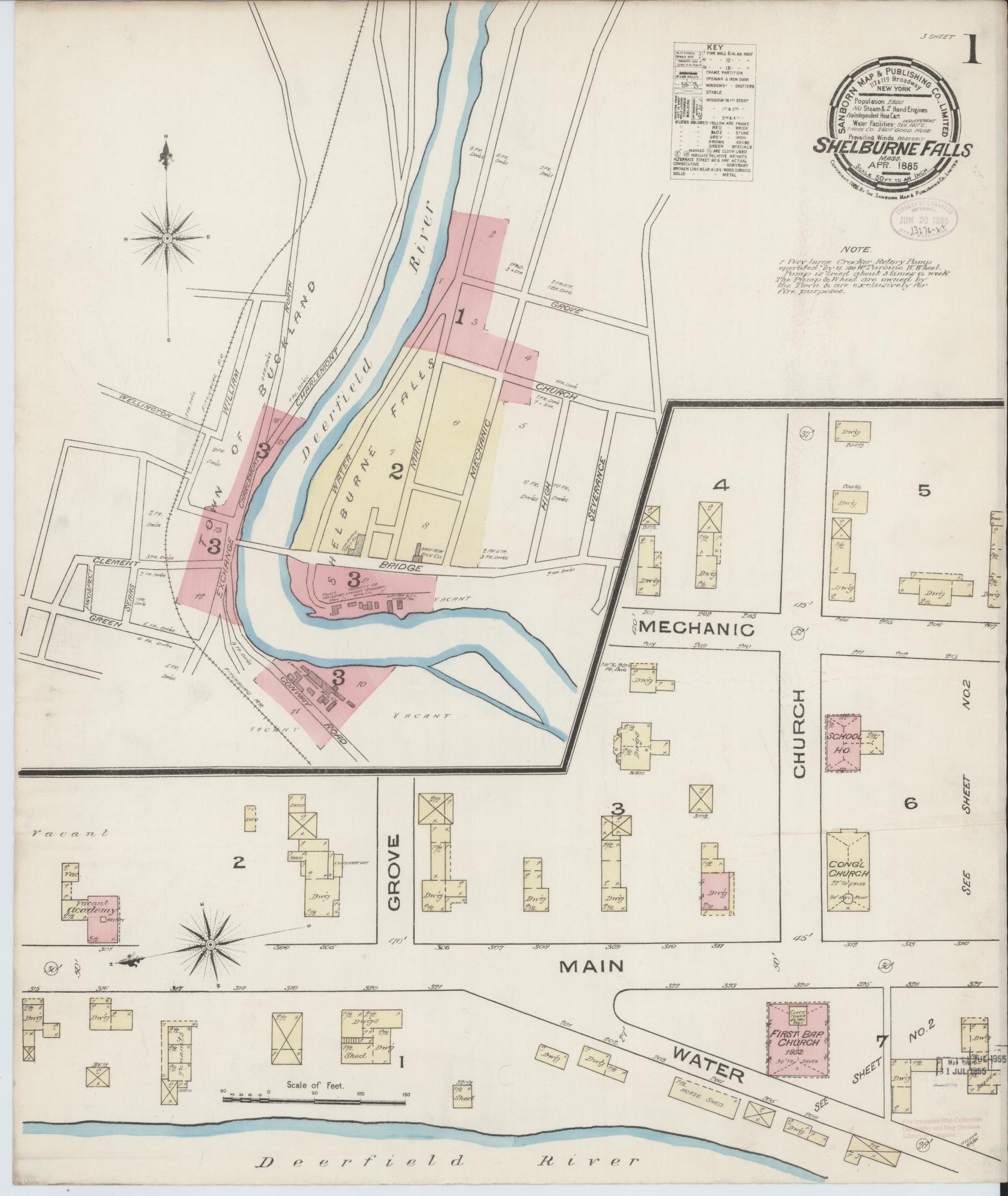 Sanborn Fire Insurance Map from Shelburne Falls, Franklin County, Massachusetts (1885), Sheet #0001 - Historic Sanborn Fire Insurance Map Print, vintage old map wall art, antique decor, genealogy gift, Massachusetts Massachusetts map