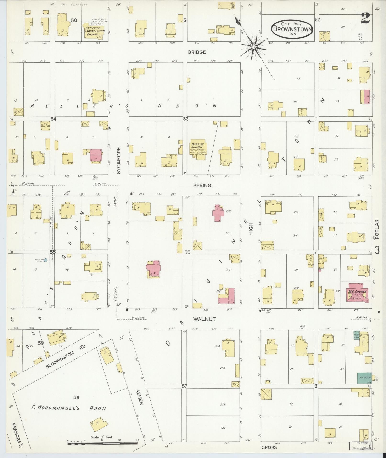 Sanborn Fire Insurance Map from Brownstown, Jackson County, Indiana (1907), Sheet #0002 - Complete Map Set gallery image, historic Sanborn map, vintage wall art, Indiana Indiana