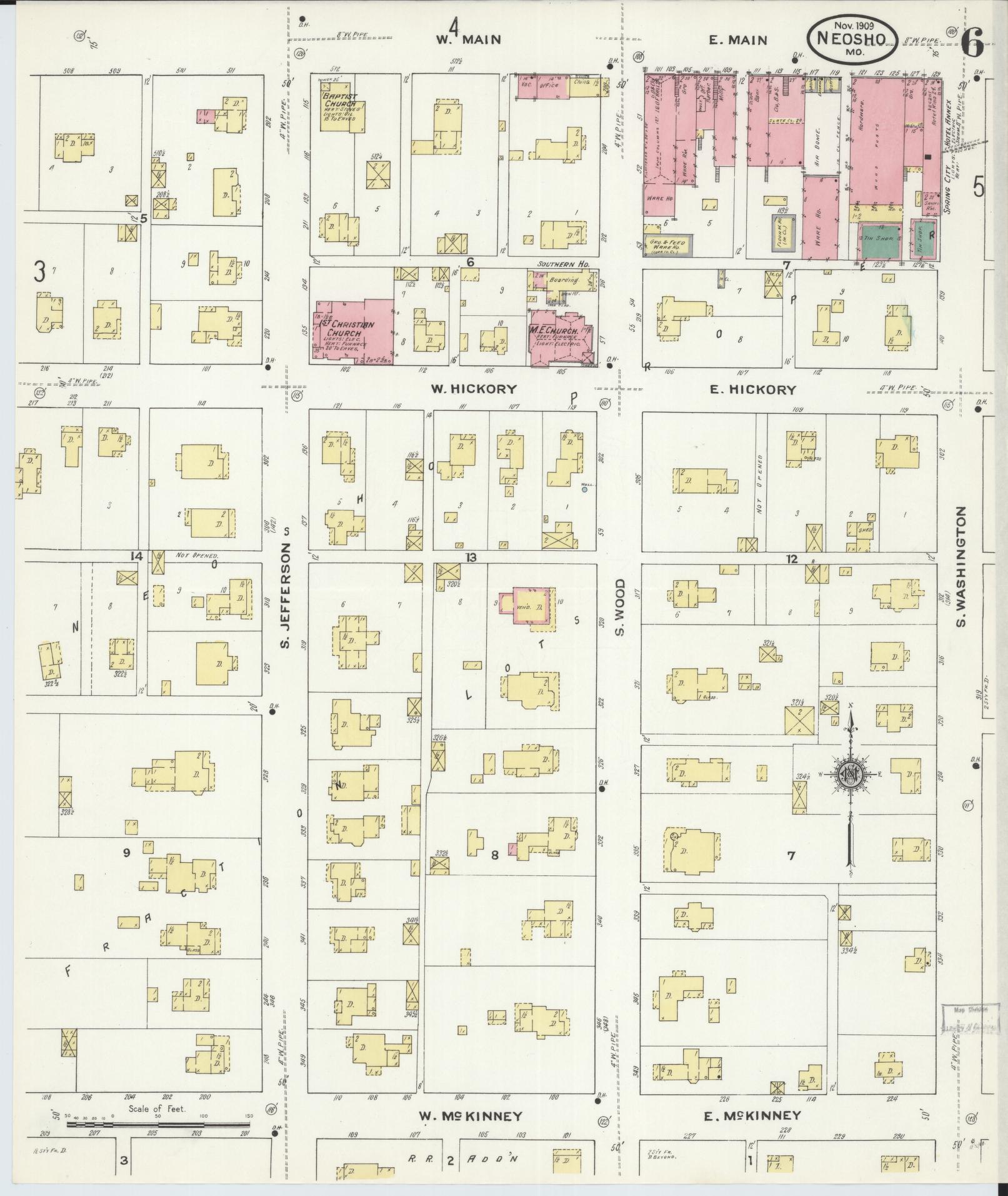 Sanborn Fire Insurance Map from Neosho, Newton County, Missouri (1909), Sheet #0006 - Complete Map Set gallery image, historic Sanborn map, vintage wall art, Missouri Missouri