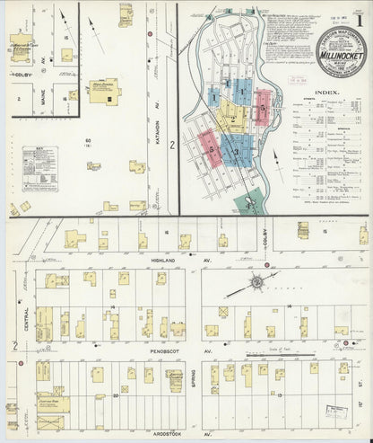Sanborn Fire Insurance Map from Millinocket, Penobscot County, Maine (1912), Sheet #0001 - Complete Map Set gallery image, historic Sanborn map, vintage wall art, Maine Maine