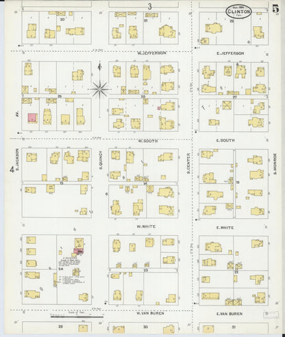 Sanborn Fire Insurance Map from Clinton, De Witt County, Illinois (1904), Sheet #0005 - Historic Sanborn Fire Insurance Map Print, vintage old map wall art, antique decor, genealogy gift, Illinois Illinois map