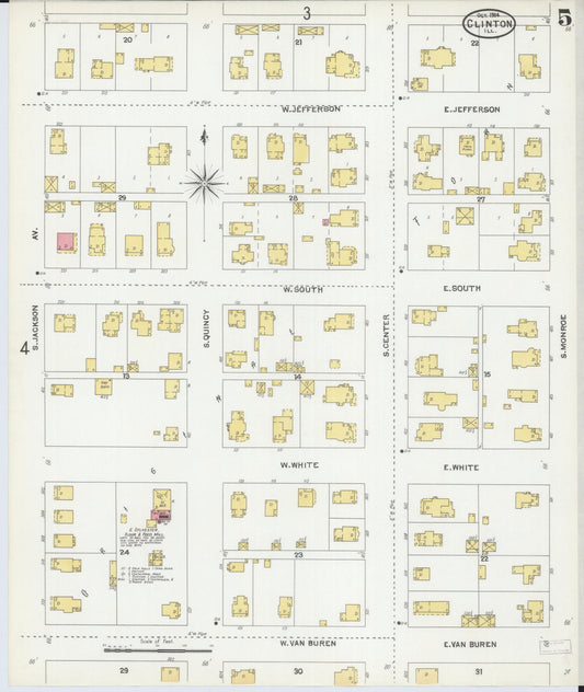 Sanborn Fire Insurance Map from Clinton, De Witt County, Illinois (1904), Sheet #0005 - Historic Sanborn Fire Insurance Map Print, vintage old map wall art, antique decor, genealogy gift, Illinois Illinois map