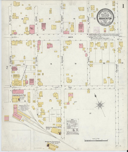 Sanborn Fire Insurance Map from Warrenton, Fauquier County, Virginia (1908), Sheet #0001 - Complete Map Set gallery image, historic Sanborn map, vintage wall art, Virginia Virginia