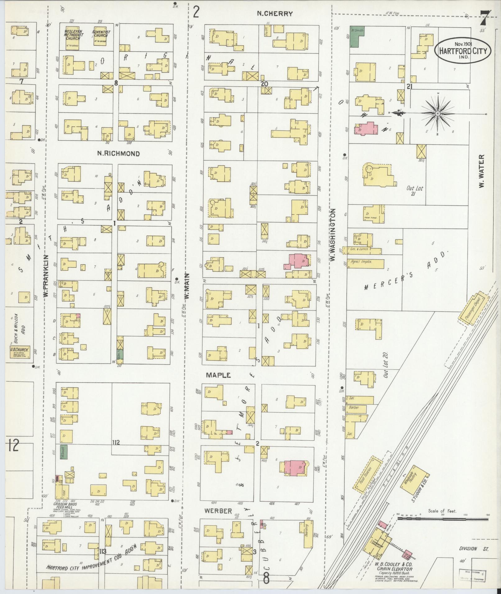 Sanborn Fire Insurance Map from Hartford City, Blackford County, Indiana (1901), Sheet #0007 - Complete Map Set gallery image, historic Sanborn map, vintage wall art, Indiana Indiana