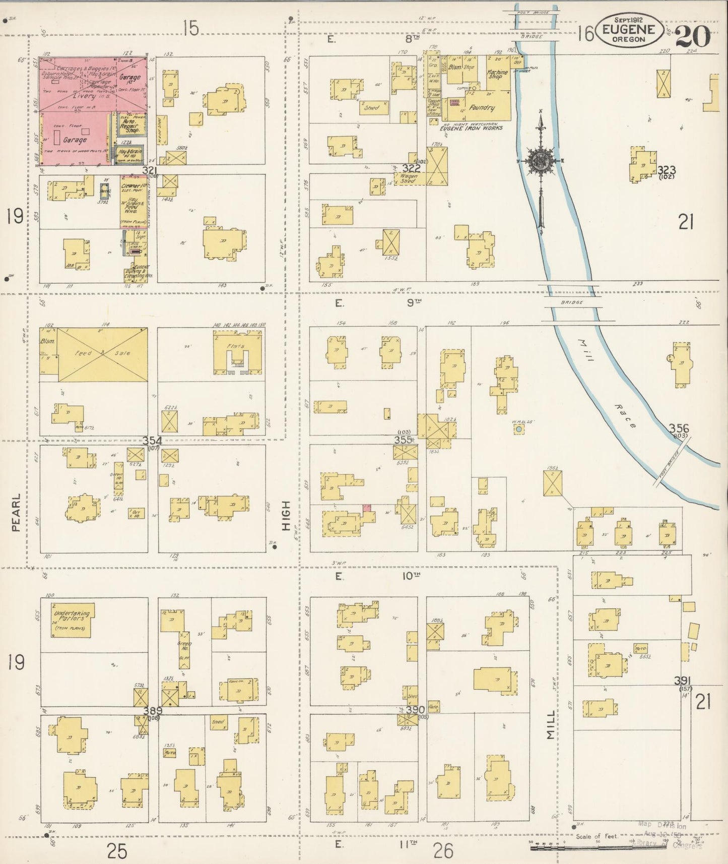 Sanborn Fire Insurance Map from Eugene, Lane County, Oregon (1912), Sheet #0020 - Complete Map Set gallery image, historic Sanborn map, vintage wall art, Oregon Oregon