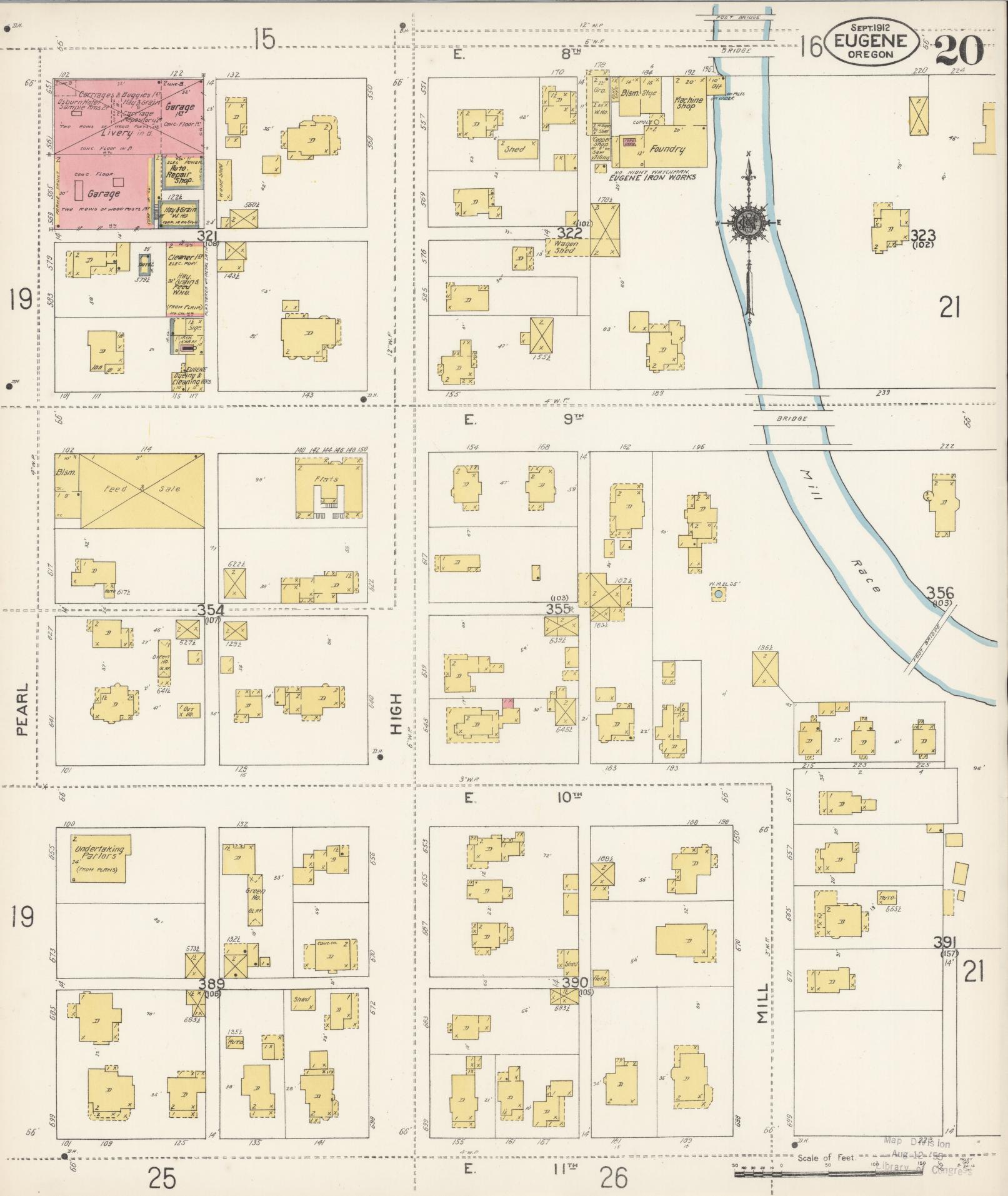 Sanborn Fire Insurance Map from Eugene, Lane County, Oregon (1912), Sheet #0020 - Complete Map Set gallery image, historic Sanborn map, vintage wall art, Oregon Oregon