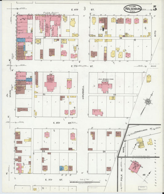 Sanborn Fire Insurance Map from Walsenburg, Huerfano County, Colorado (1919), Sheet #0005 - Historic Sanborn Fire Insurance Map Print, vintage old map wall art, antique decor, genealogy gift, Colorado Colorado map