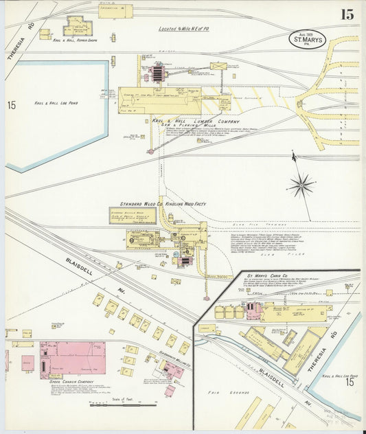 Sanborn Fire Insurance Map from Saint Marys, Elk County, Pennsylvania (1909), Sheet #0015 - Historic Sanborn Fire Insurance Map Print, vintage old map wall art, antique decor, genealogy gift, Pennsylvania Pennsylvania map