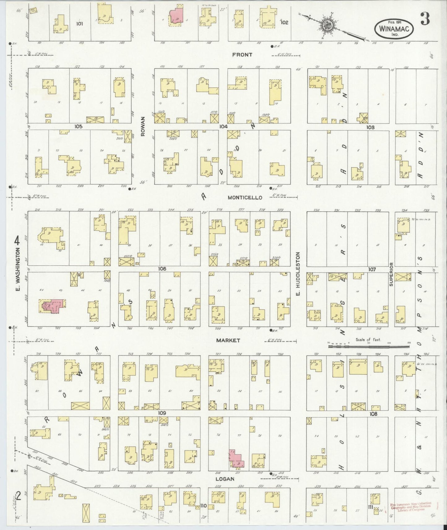 Sanborn Fire Insurance Map from Winamac, Pulaski County, Indiana (1911), Sheet #0003 - Complete Map Set gallery image, historic Sanborn map, vintage wall art, Indiana Indiana