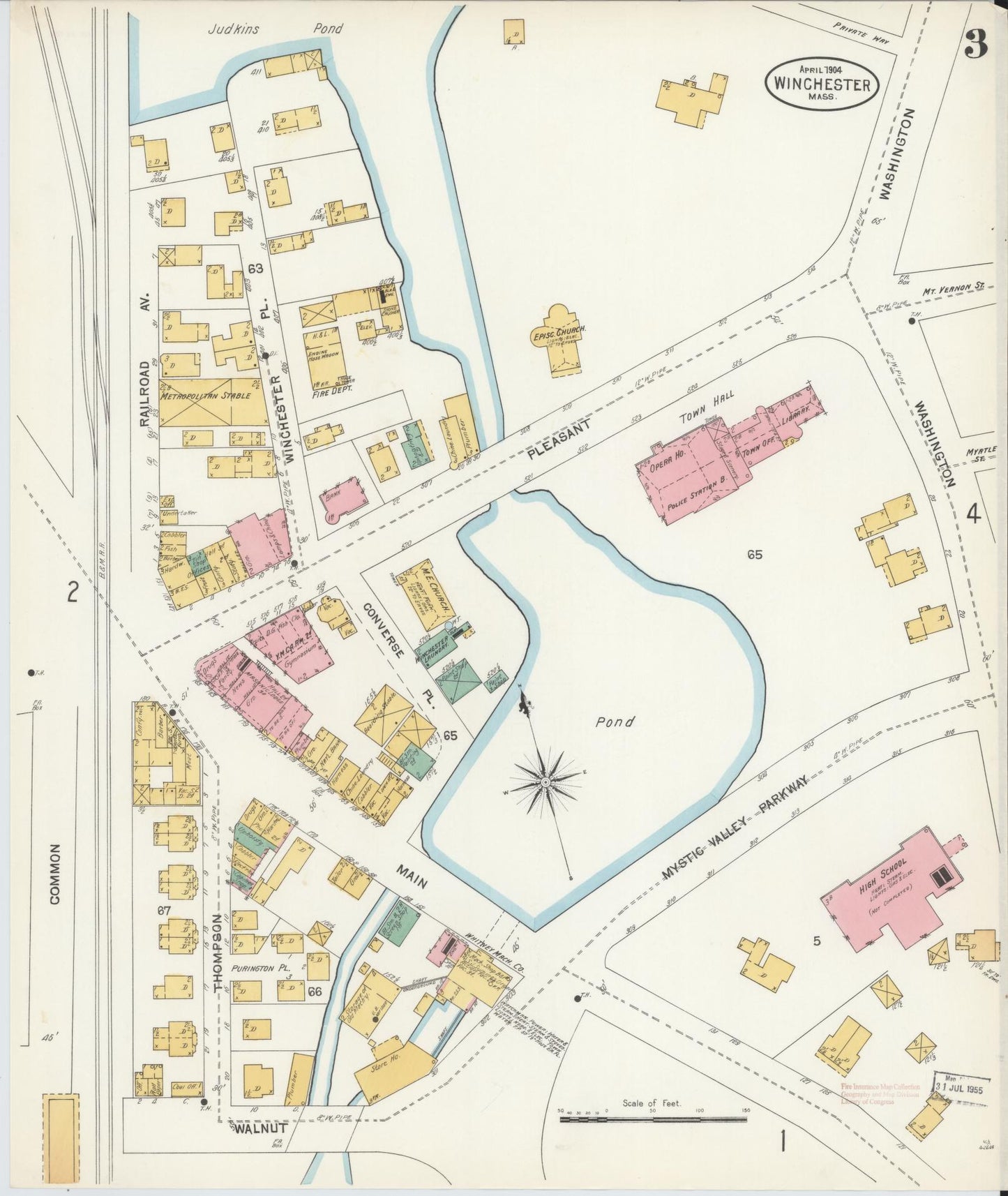 Sanborn Fire Insurance Map from Winchester, Middlesex County, Massachusetts (1904), Sheet #0003 - Complete Map Set gallery image, historic Sanborn map, vintage wall art, Massachusetts Massachusetts