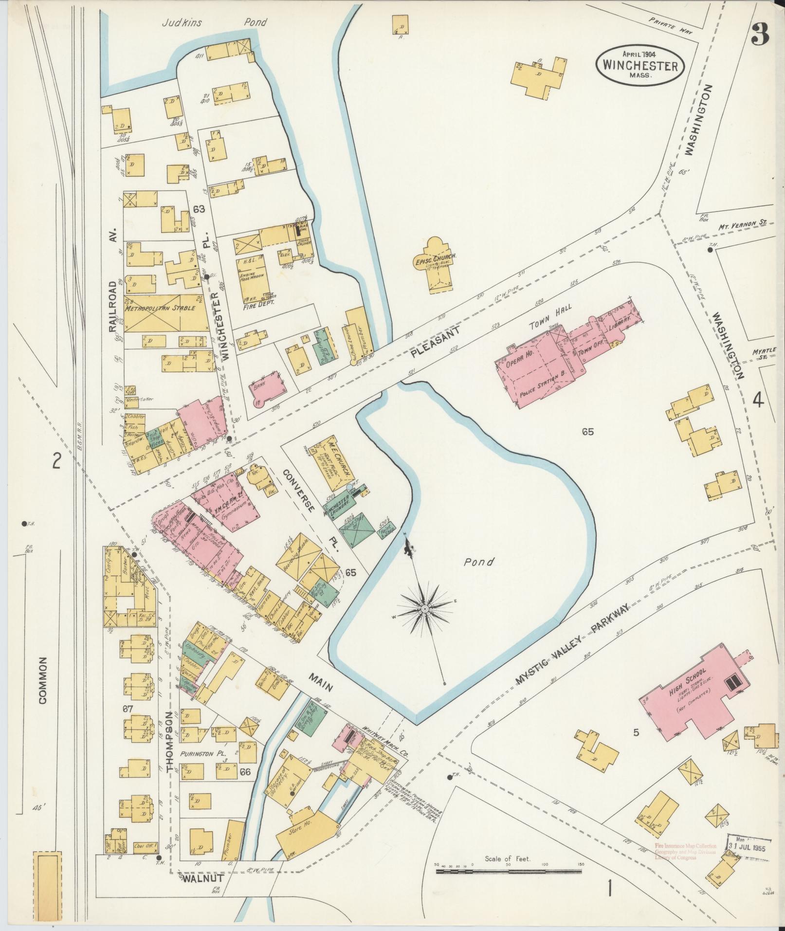 Sanborn Fire Insurance Map from Winchester, Middlesex County, Massachusetts (1904), Sheet #0003 - Complete Map Set gallery image, historic Sanborn map, vintage wall art, Massachusetts Massachusetts