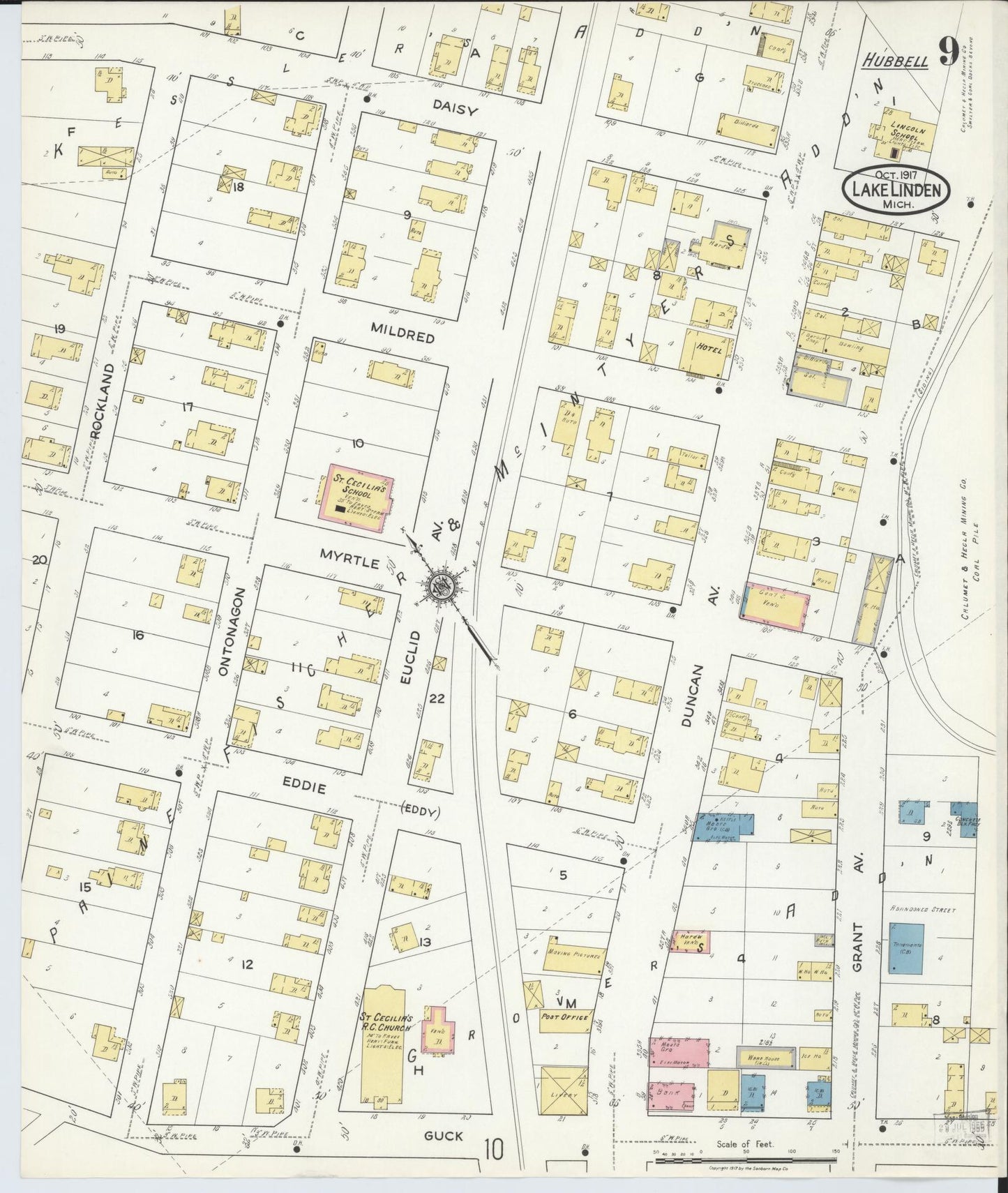 Sanborn Fire Insurance Map from Lake Linden, Houghton County, Michigan (1917), Sheet #0009 - Complete Map Set gallery image, historic Sanborn map, vintage wall art, Michigan Michigan