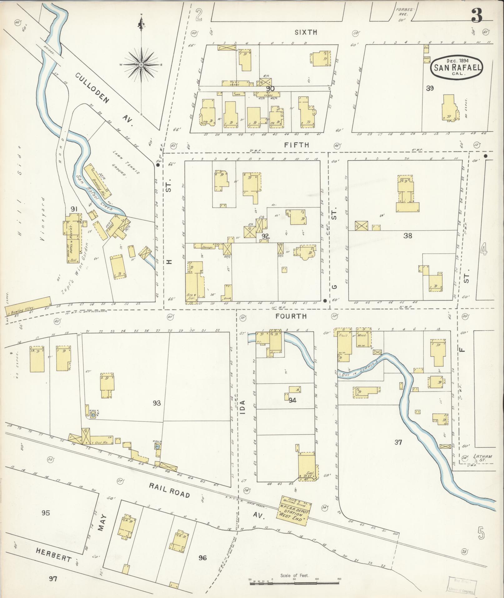 Sanborn Fire Insurance Map from San Rafael, Marin County, California (1894), Sheet #0003 - Complete Map Set gallery image, historic Sanborn map, vintage wall art, California California