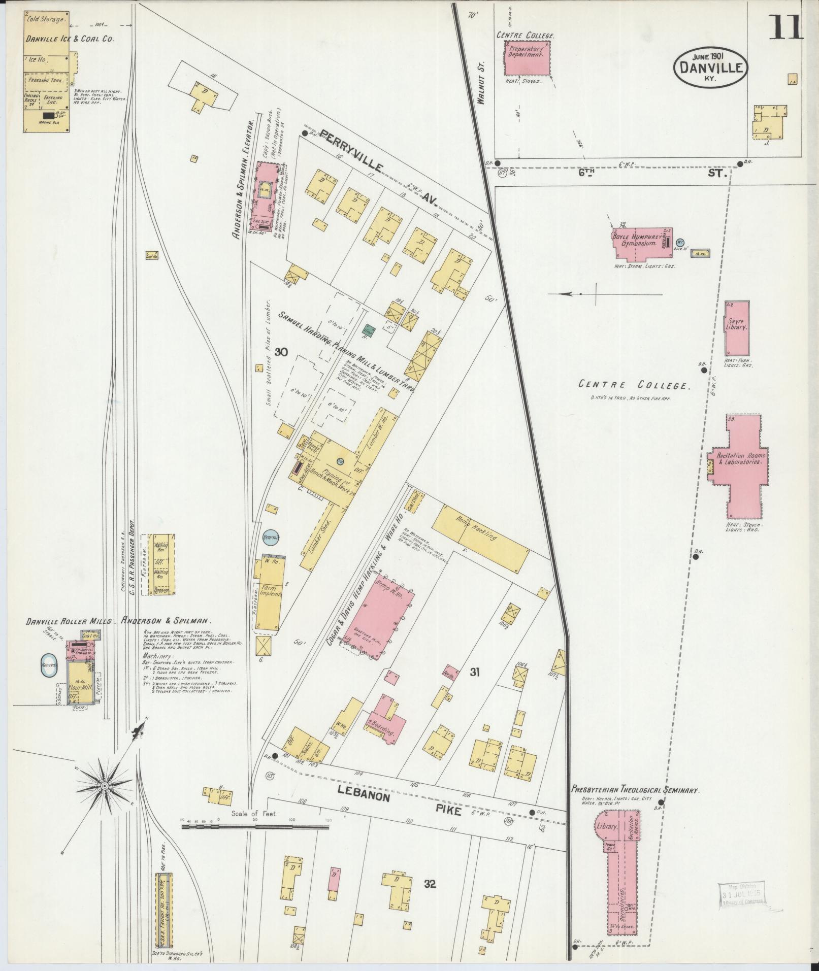 Sanborn Fire Insurance Map from Danville, Boyle County, Kentucky (1901), Sheet #0011 - Historic Sanborn Fire Insurance Map Print, vintage old map wall art, antique decor, genealogy gift, Kentucky Kentucky map