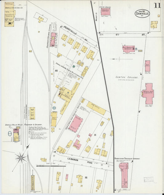 Sanborn Fire Insurance Map from Danville, Boyle County, Kentucky (1901), Sheet #0011 - Historic Sanborn Fire Insurance Map Print, vintage old map wall art, antique decor, genealogy gift, Kentucky Kentucky map
