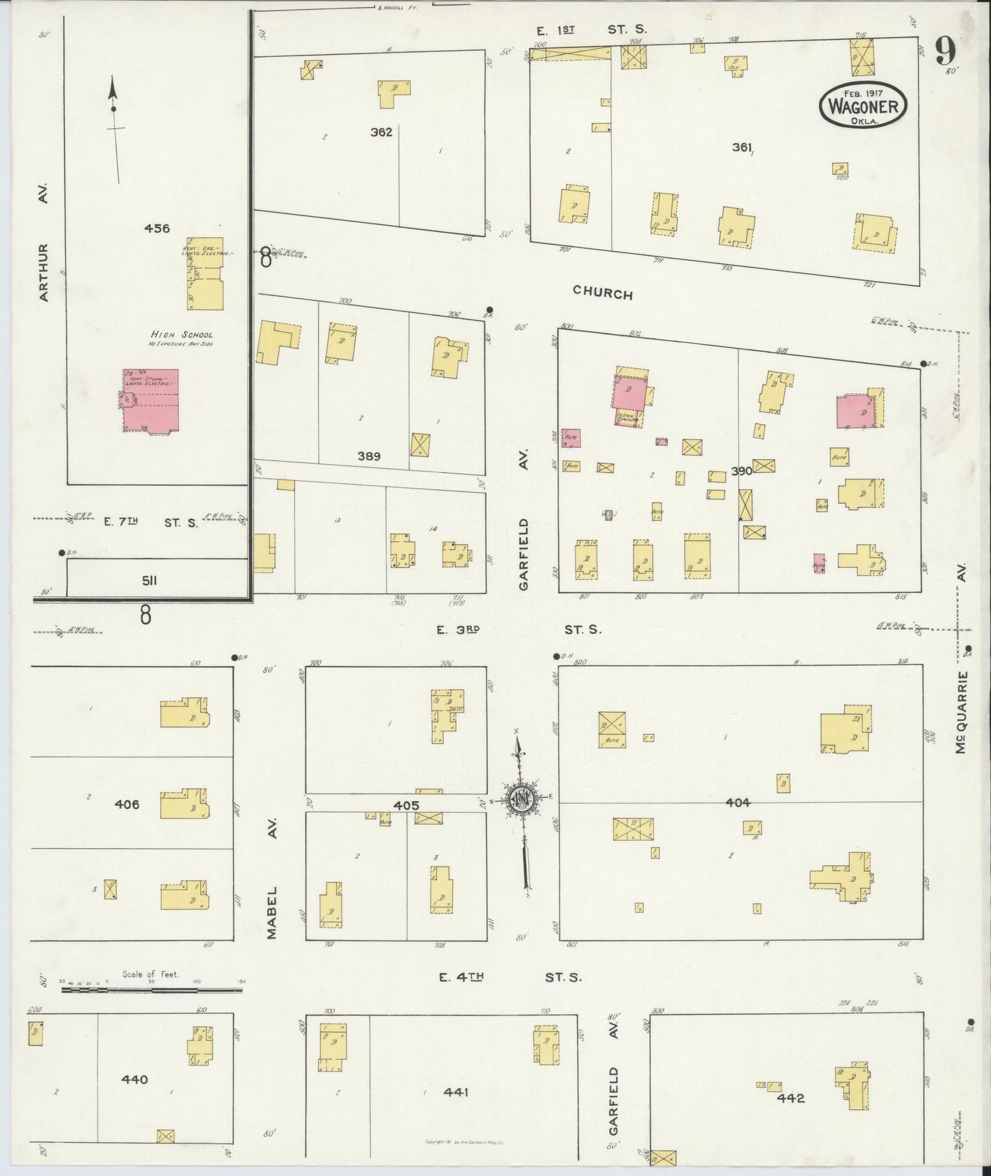 Sanborn Fire Insurance Map from Wagoner, Wagoner County, Oklahoma (1917), Sheet #0009 - Complete Map Set gallery image, historic Sanborn map, vintage wall art, Oklahoma Oklahoma
