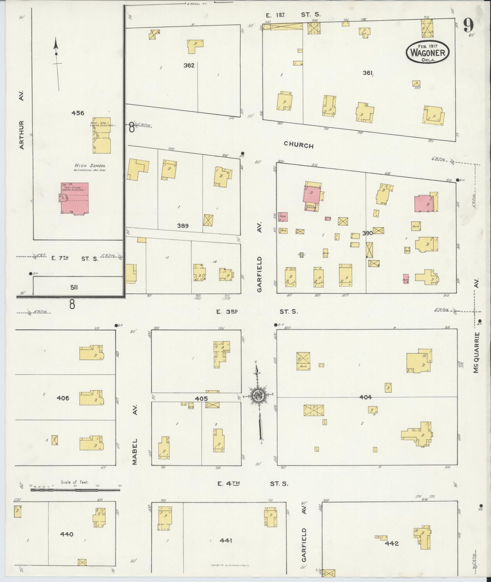Sanborn Fire Insurance Map from Wagoner, Wagoner County, Oklahoma (1917), Sheet #0009 - Complete Map Set gallery image, historic Sanborn map, vintage wall art, Oklahoma Oklahoma