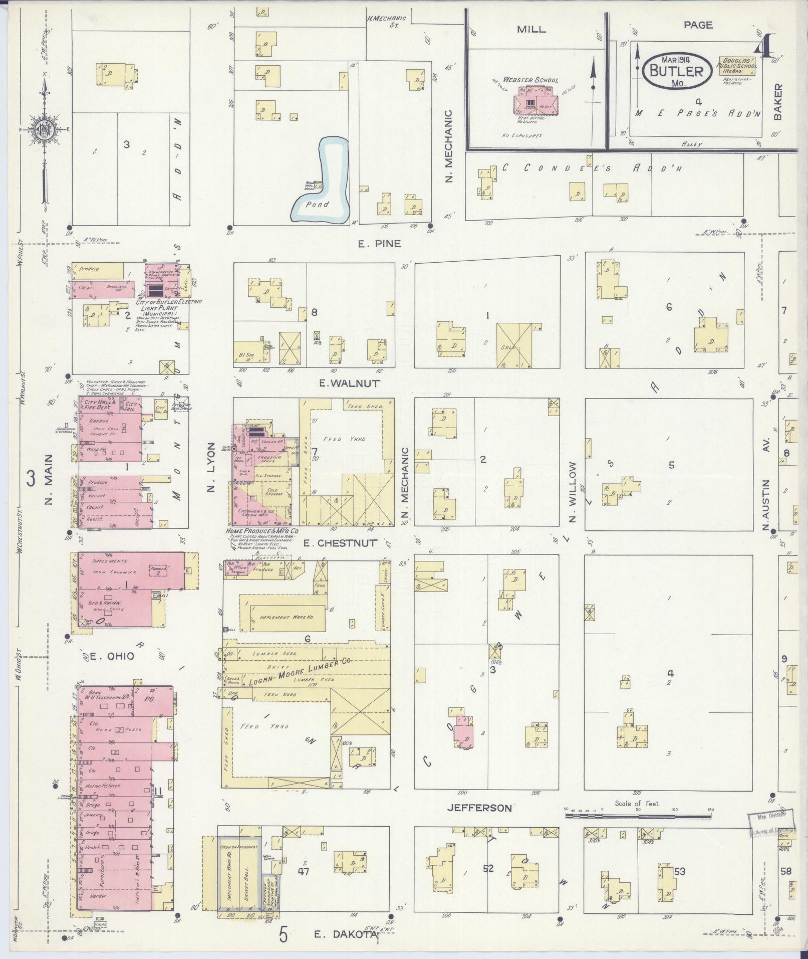 Sanborn Fire Insurance Map from Butler, Bates County, Missouri (1914), Sheet #0004 - Historic Sanborn Fire Insurance Map Print, vintage old map wall art, antique decor, genealogy gift, Missouri Missouri map